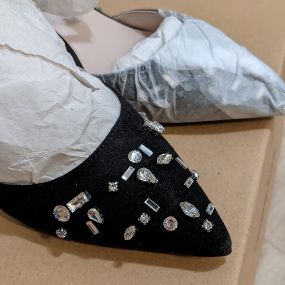 Brand new crystal black suede kitten heel pointed toe sandal 7.5 - Picture 4 of 6